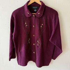 Vintage Embroidered Purple Cardigan with Beading